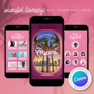 GIRLS TRIP Birthday Miami Itinerary | Itinerary Template | Birthday Weekend Travel Itinerary | Bachelorette | Canva Mobile Digital Schedule