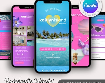 Bachelorette Island Itinerary Template – Editable Weekend Planner Interactive, Tropical Bachelorette Schedule and RSVP Canva Website IS45