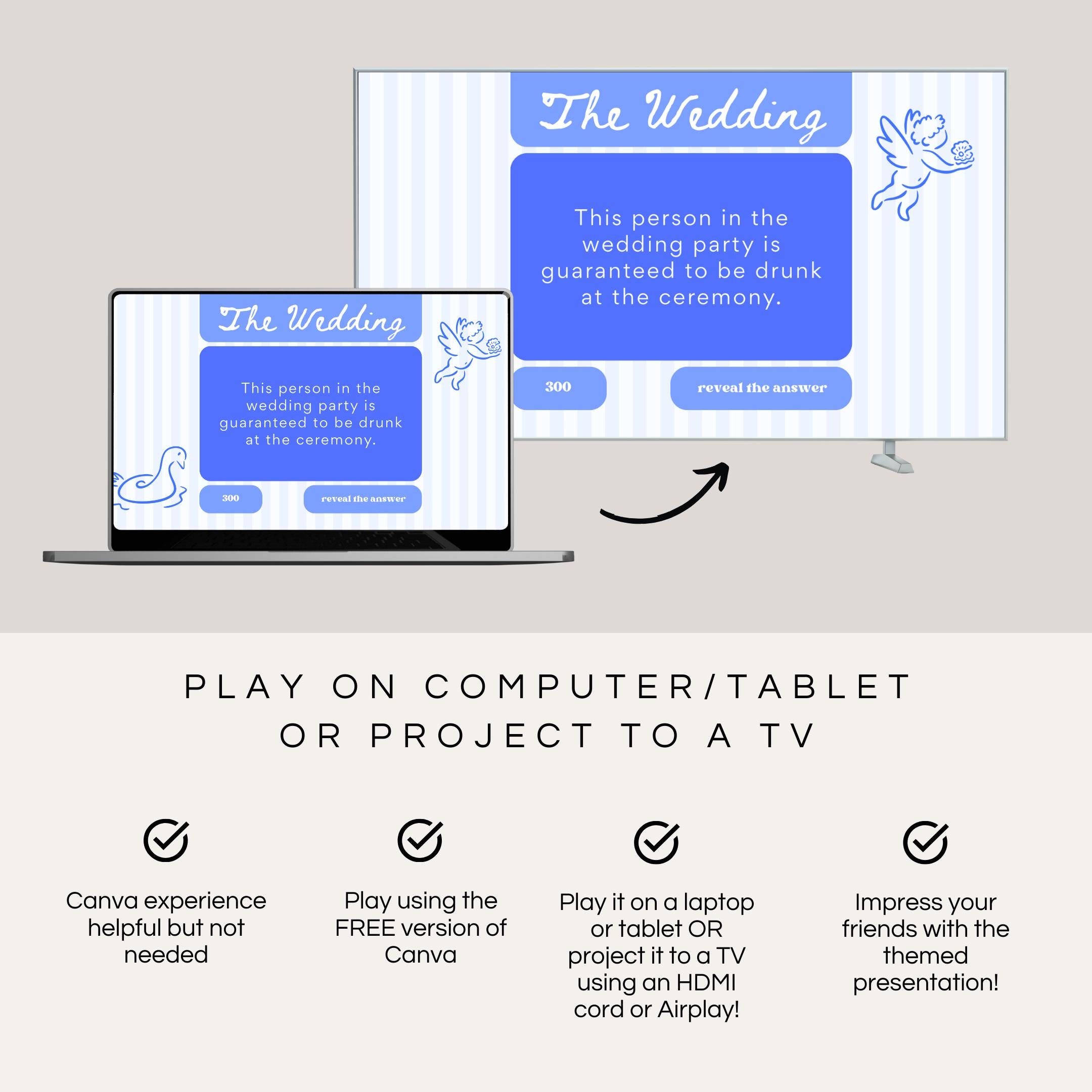 Coastal Bachelorette Jeopardy Game Editable Canva Template (digital