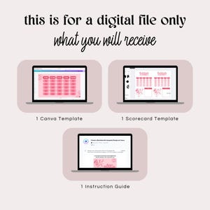 May include: Digital download for a bachelorette party game. The image shows a Canva template, a scorecard template, and an instruction guide. The Canva template is a pink and white grid with the text "Bride Tribe" in pink. The scorecard template is a pink and white grid with the text "Bachelorette Scavenger Hunt" in pink. The instruction guide is a pink and white document with the text "Create a Bachelorette Scavenger Hunt Design in Canva" in pink.