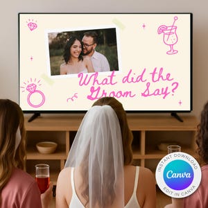 What Did the Groom Say? | Bachelorette Drinking Game | Pink Bridal Shower or Bachelorette Game | Editable Canva Party Template