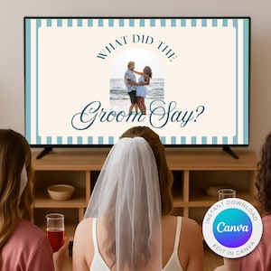 Bachelorette Game “What Did the Groom Say?” | Coastal Classy Preppy Beach Theme | Editable Canva Party Template CC44