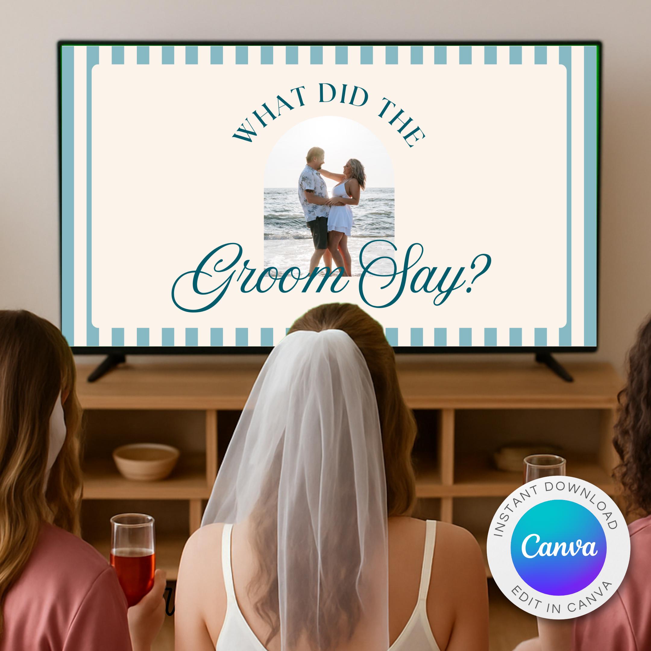Bachelorette Game “What Did the Groom Say?” | Coastal Classy Preppy Beach Theme | Editable Canva Party Template CC44