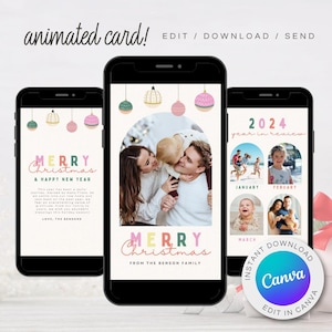 Jaaroverzicht digitale KERSTKAART | Trendy milieuvriendelijke e-card | Geanimeerde kerstvideo-uitnodiging |  Bewerkbare doe-het-zelfsjabloon voor e-cards Canva