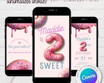 Two Sweet Donut 2nd Birthday Video Invitation (Mobile Template)