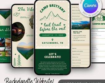 Camping Bachelorette Itinerary Web Template: Mountain Theme Canva Invite