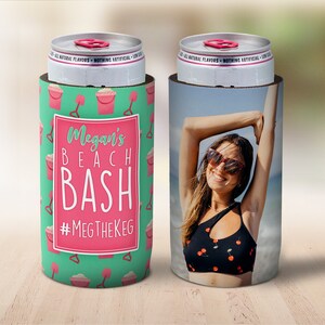 Beach Bash Slim Can Cooler | Add Your Text and Photos | Custom Skinny and Regular Can Coolers for Bachelorette Parties