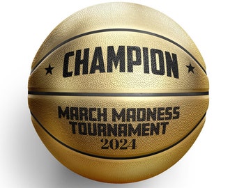 March Madness Champion Gold Basketball | Argent pour la deuxième place au basketball | Taille officielle | Gagnant du bracket personnalisé avec votre texte !