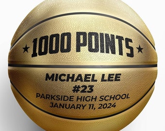 Ballons de basketball dorés personnalisés 1000 points/rebonds | Taille officielle | Personnalisé avec votre texte ! Cérémonies de remise de prix, banquets, soirées pour seniors !