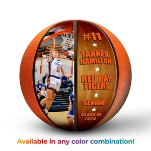 Custom Photo Basketball | Courtside Design | Great for Senior Night, Coach or Team Gifts | Basketball Gift Ideas | Gifts for Basketball Fans