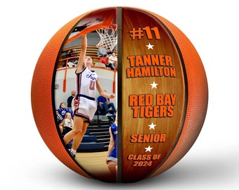 Custom Photo Basketball | Courtside Design | Great for Senior Night, Coach or Team Gifts | Basketball Gift Ideas | Gifts for Basketball Fans