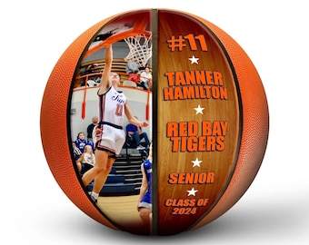 Custom Photo Basketball | Courtside Design | Great for Senior Night, Coach or Team Gifts | Basketball Gift Ideas | Gifts for Basketball Fans