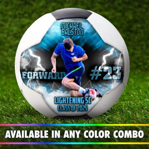 Custom Photo Soccer Ball | Thunderstorm Design | Great for Senior Night, Coach Gifts, Team Gifts | Soccer Gift Ideas