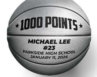 Personalized SILVER metallic Basketball | 1000 Points/Rebounds, Official Size