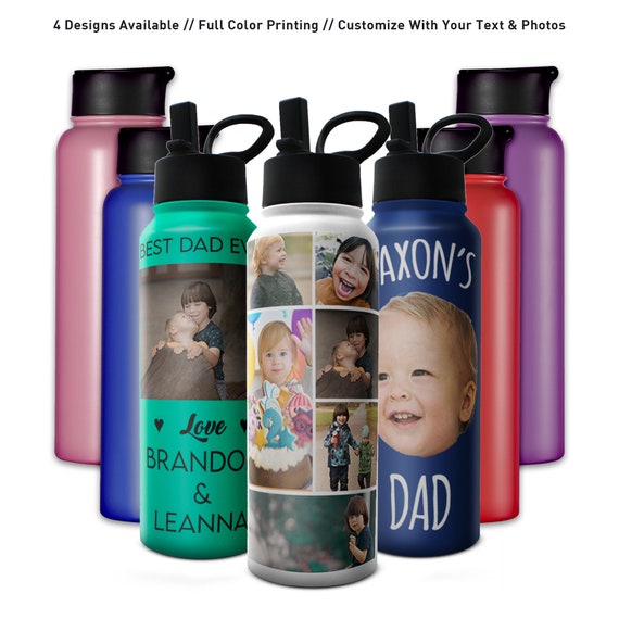 Personalized Father's Day Water Bottles | Custom Photo | Large 34oz Bottles  With 7 Color Options | Custom Gift for Dad - Etsy