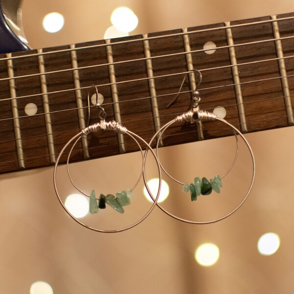 Double Hoop Stone Beaded Guitar String Earrings