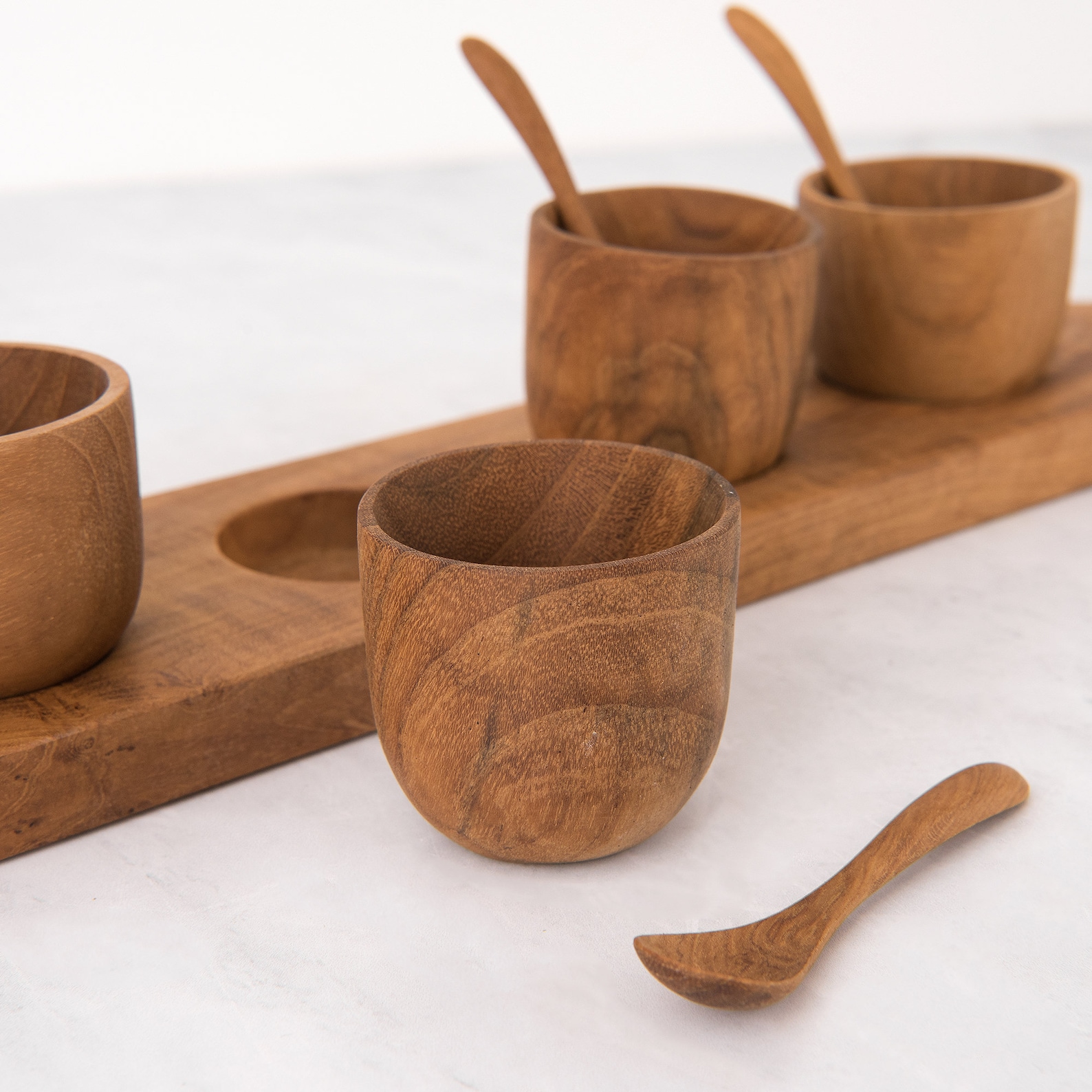 Teak Condiment Bowl, Spoon, and Serving Tray Set Etsy