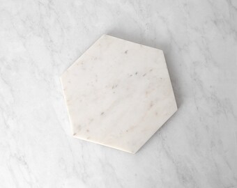 Marble and Wood Reversible Hexagon Serving Tray