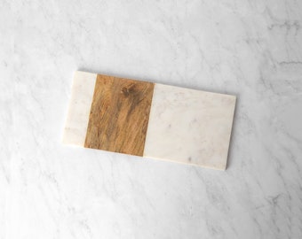 Marble and Wood Rectangle Serving Board
