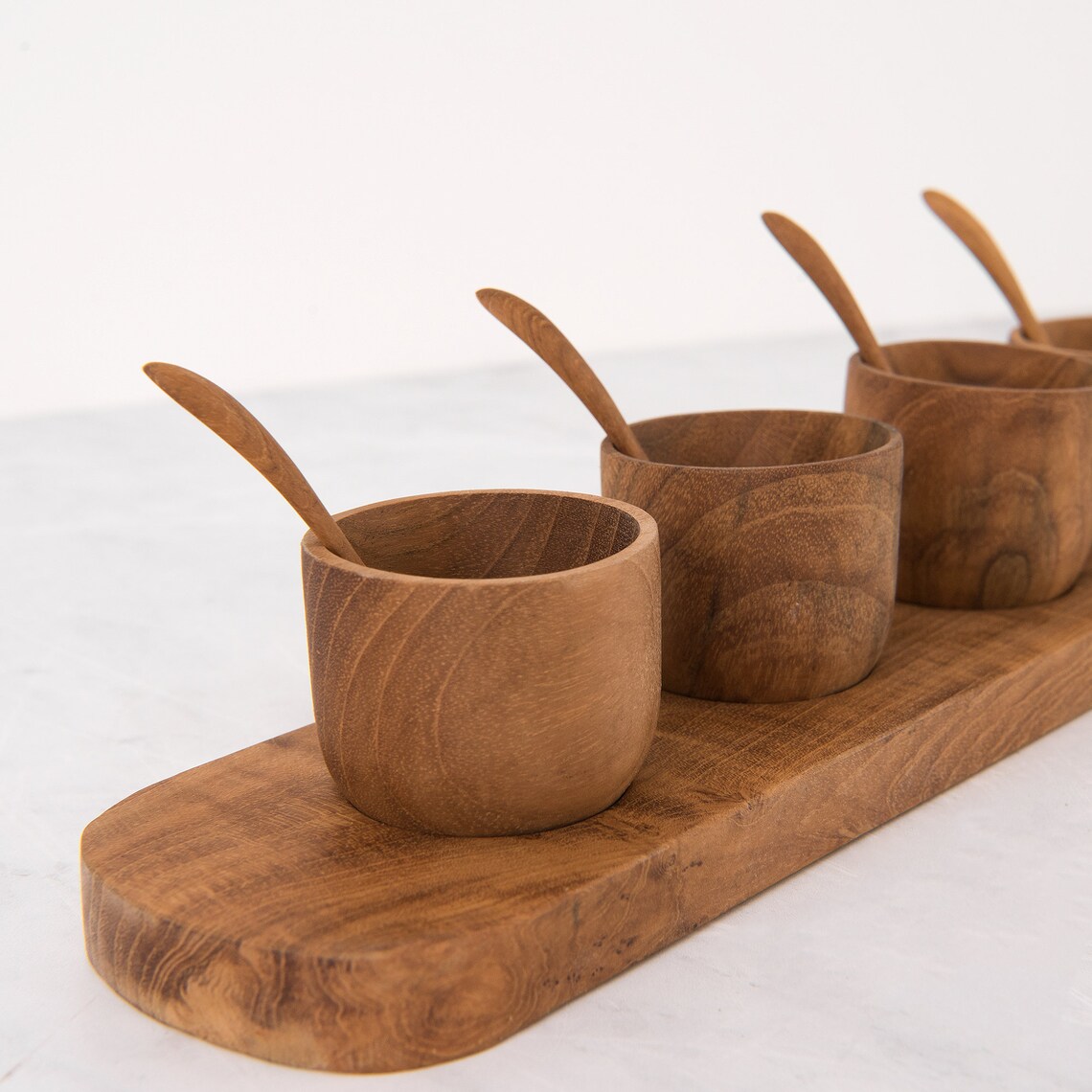 Teak Condiment Bowl, Spoon, and Serving Tray Set Etsy