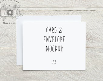 Card Mockup with White Envelope A2, Invitation Mock Up, Greeting Card Stock Photo on Shiplap Wood, Jpeg Instant Digital Download Template
