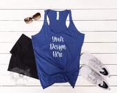Blue Tank Top Mockup, Bella Canvas 8430 T-shirt Mock Up, Workout Flatlay Mock Up, Instant Digital Download Template