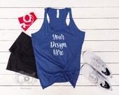 Tank Mock Ups, Bella Canvas Blue 8430 Tank Mockup, T-shirt Flatlay Mock-up, Instant Digital Download Stock Photo