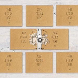A2 Kraft Card Mockup Suite Landscape, Front Back Greeting Card Mock Up, Stationery Set 8 Card Mock Ups, Jpeg Instant Digital Download