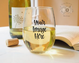 Wine Glass Mockup Photo, Stemless Glass Mock Up, Wine Glass Mock-up Template, Digital Download Jpeg