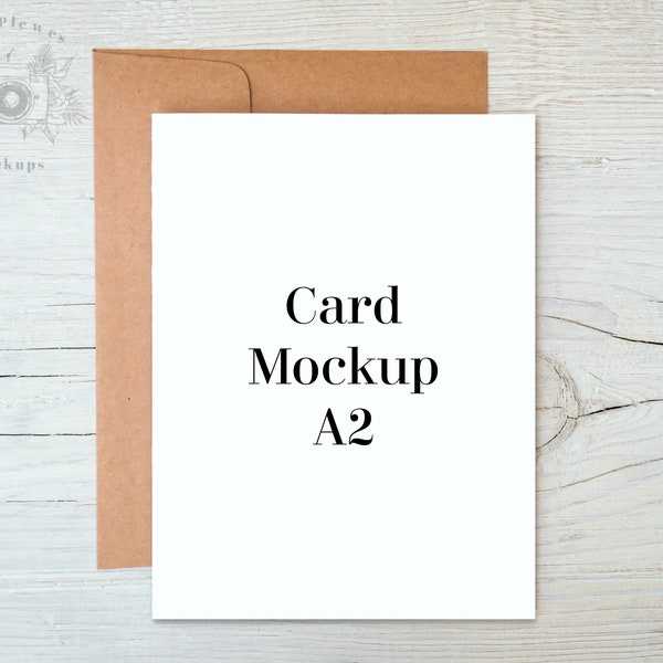 A2 Greeting card mockup with kraft envelope, Thank you card mock-up for rustic wedding and lifestyle photo, Jpeg Instant Digital Download