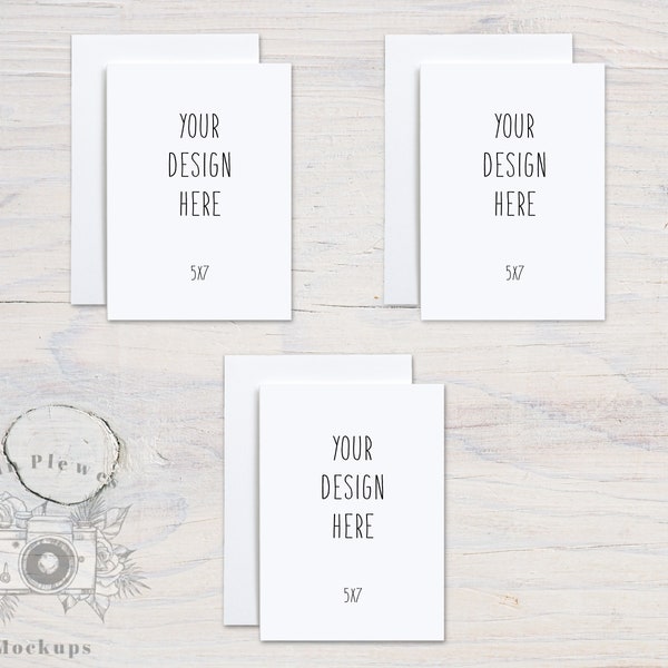 5x7 Card Mockup Set with Envelopes, Greeting Card Set of 3 Mock Up, Stationery Suite Mock Ups, Jpeg Instant Digital Download