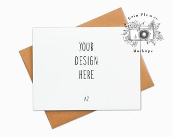 Card Mockup with Kraft Envelope, A2 Thank You Card Mock-up, Minimal Landscape Stationary Stock Photo, Jpeg Instant Digital Download