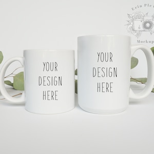 Mug Mockup, 11 oz and 15 oz Coffee Mug Mockup, Clean Styled Stock Photography, Minimalist Mug Mock Ups, Digital Download Jpeg