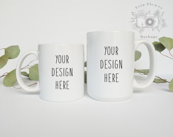 Mug Mockup, 11 oz and 15 oz Coffee Mug Mockup, Clean Styled Stock Photography, Minimalist Mug Mock Ups, Digital Download Jpeg
