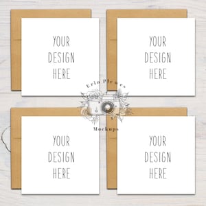 Conjunto de sobres Kraft de maqueta de tarjeta cuadrada, maquetas de tarjetas de felicitación frontal trasera, conjunto de maquetas de tarjetas cuadradas, descarga digital instantánea Jpeg