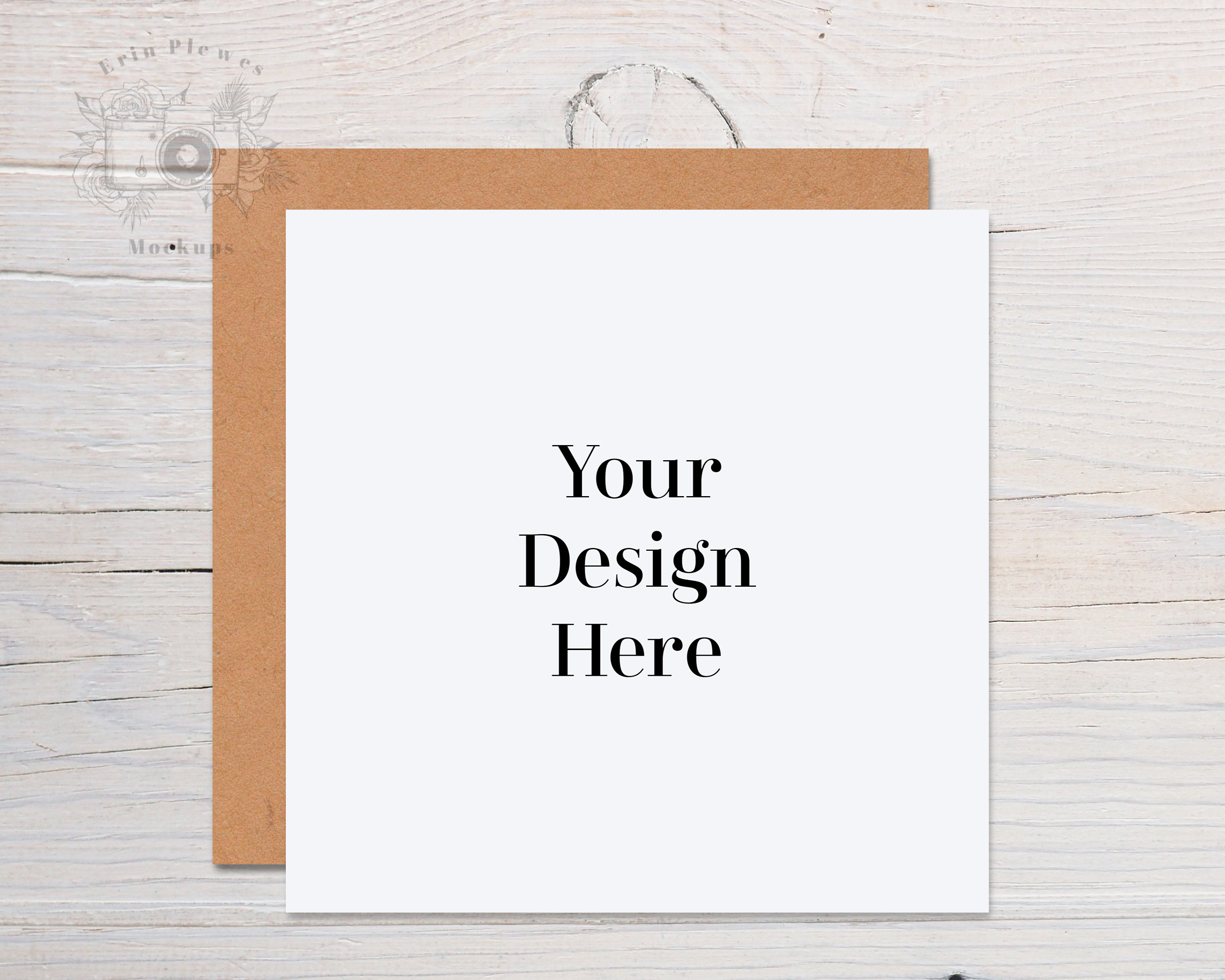 Square Card Mockup with Kraft Envelope Invitation Mock Up