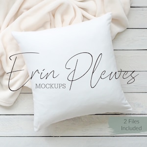 White Pillow Mockup, Pillow case mock-up with white blanket, Minimalist cushion lifestyle stock photograph, Jpeg Instant Digital Download
