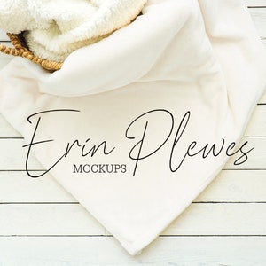 Blanket Mockup, White Minky Blanket Mockup in a Basket for Lifestyle Stock Photo, Fleece Blanket Mock Up, Instant Download Jpeg