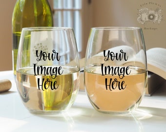 Wine Glass Mock Up, Stemless Glass Mockup, Lifestyle Styled Stock Photo, Glassware Set Mock-up, Digital Download Jpeg Template
