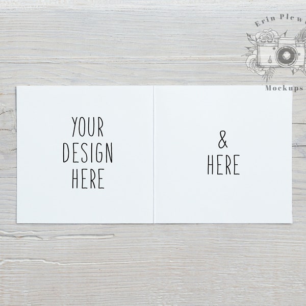 Square Card Mockup Front and Back, Greeting Card Interior Mock-up for Rustic Wedding, Inside Card Stock Photo, Jpeg Instant Digital Download