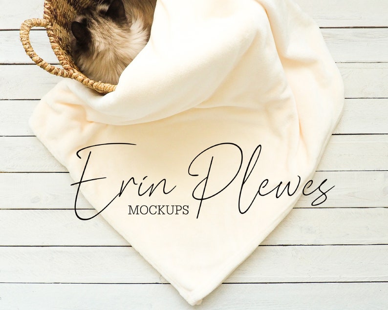 Fleece Blanket Mockup Cream Blanket Mock-Up in a Basket ...