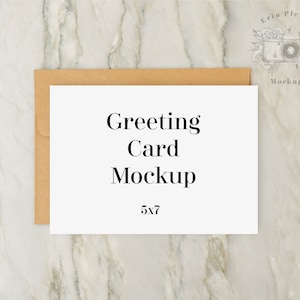 A7 Card mockup with kraft envelope, Invitation mock up on marble for styled lifestyle flatlay, Jpeg Instant Digital Download Template