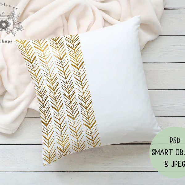 Cushion Mockup PSD Smart Object with White Blanket, Pillow Mock Up, Pillow Slipcover Mock-up, Instant Digital Download Jpeg Template