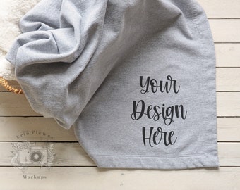 Blanket Mockup, Gildan fleece blanket mockup in a basket for lifestyle stock photography, Stadium blanket mock up template
