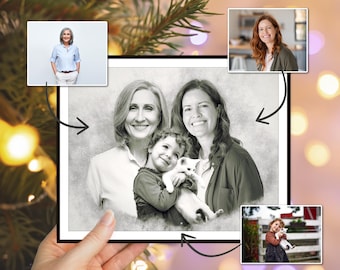 写真に愛する人を追加、写真からの家族ポートレート、写真の結合、カスタムクリスマスギフトの印刷、お父さんお母さんへの記念ギフト