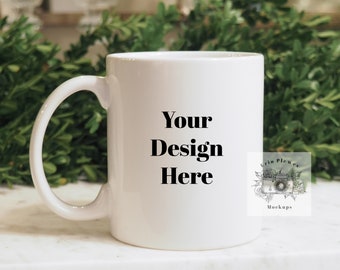 Coffee mug mockup, Coffee cup mock up with greenery, Styled stock photography, JPG instant Digital Download template