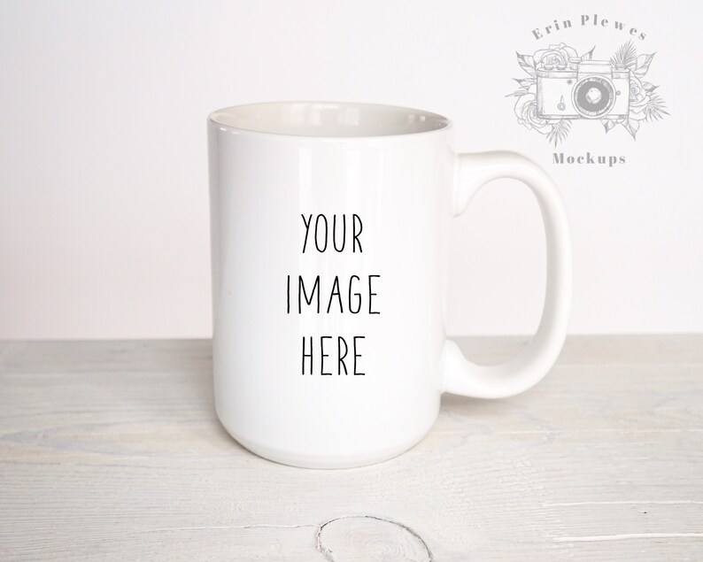 Download Mug Mockup 15 oz Coffee Mug Mock Up on Rustic White Wood | Etsy