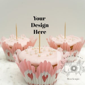 Cupcake Topper Mockup, mock-up cupcake di San Valentino per foto stock in stile e fotografia di lifestyle, JPG instant Digital Download
