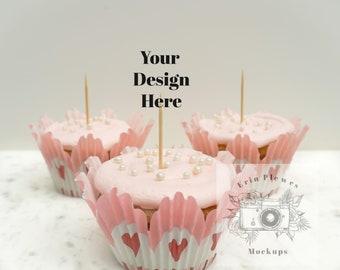 Cupcake Topper Mockup, Valentine's Day cupcake mock-up for styled stock photo and lifestyle photography, JPG instant Digital Download