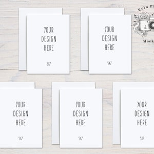 5 x 7 kaart Mockup Set van 5, wenskaart Mock Up Front Back, A7 briefpapier Suite Mock Ups, Jpeg Instant Digitale Download